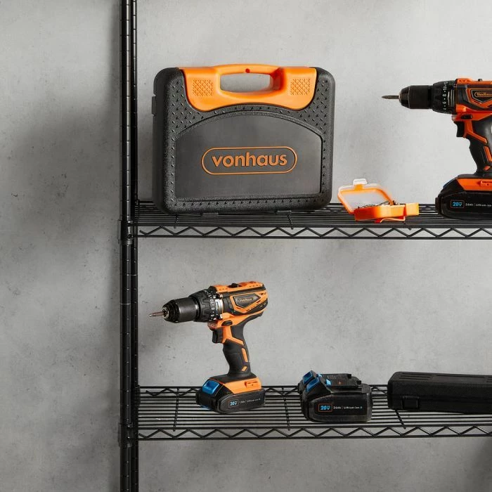 Raft metalik me tela VONHAUS 3500254, 4-katësh, 100 kg/raft, lartësi e rregullueshme, këmbë të rregullueshme, i zi