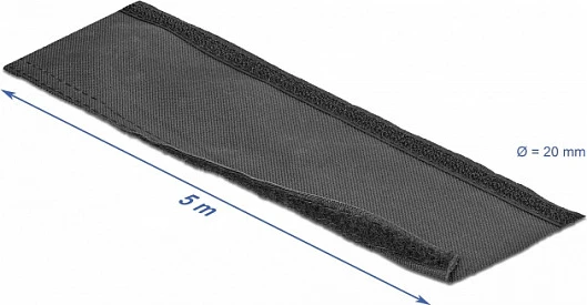 Mbështjellës i thurur për kabllo DeLOCK, 5 m x 20 mm, me Velcro, rezistent -50 deri 150°C, i zi