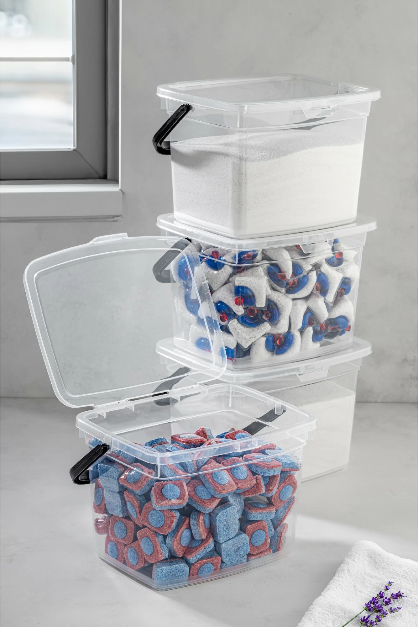 Set kuti plastike për organizim (4 copë), Hermia, KARE4LDTRJN4LU, e bardhë