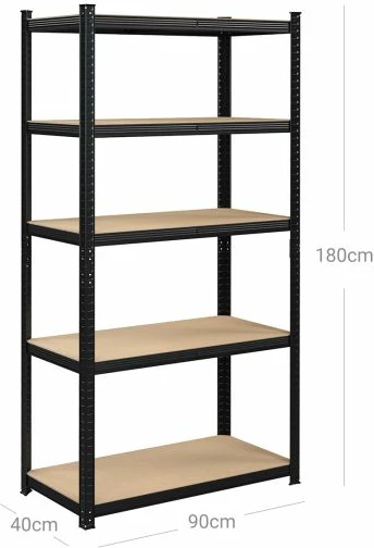 Raft metalik magazinimi SONGMICS GLR040B01, 5-katësh, 40 x 90 x 180 cm, 175 kg për nivel, montim pa vegla, kafe e errët rustike/zi, 1 copë