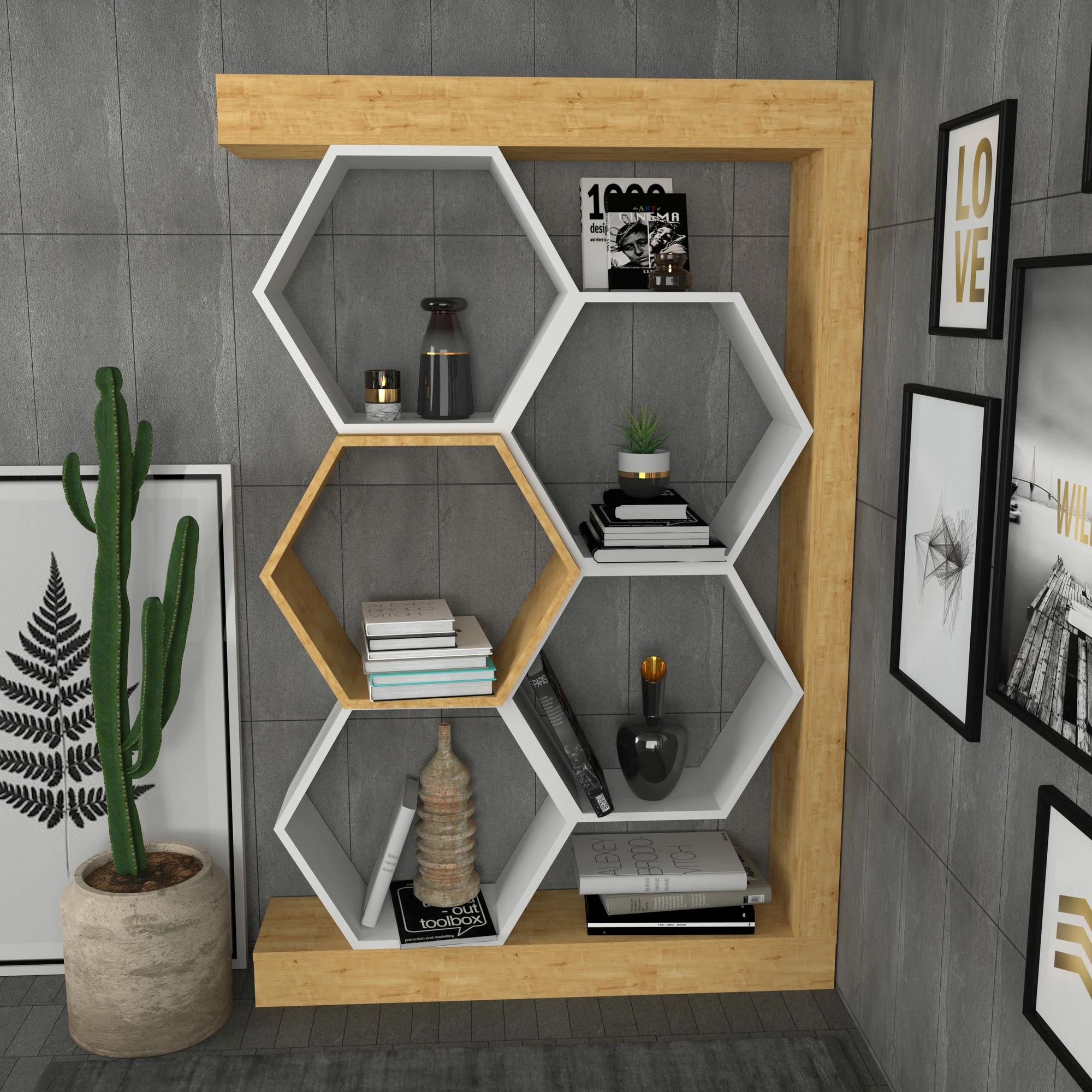 Raft librash Hanah Home, Artemis, ngjyrë lisi dhe e bardhë