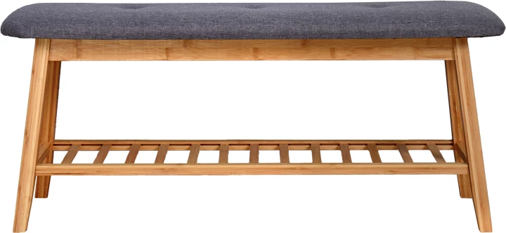 Stol për 4 palë këpucë Zerma, bambu dhe pëlhurë, ngjyrë natyrale-gri, 100x30.5x44cm