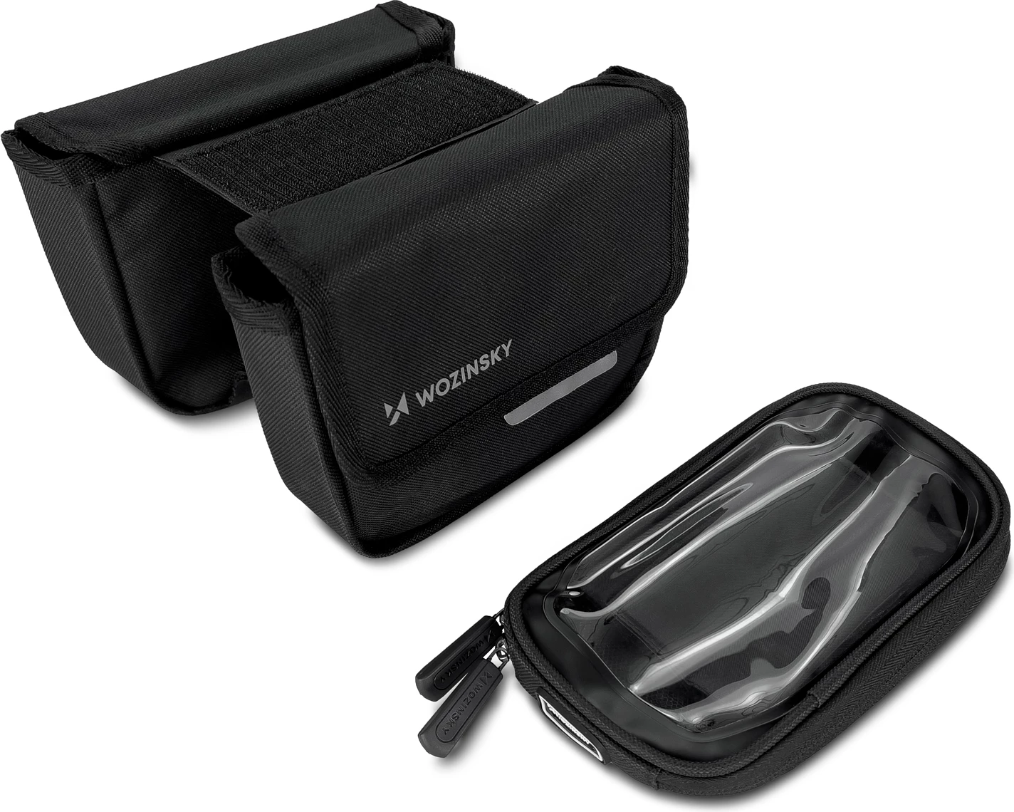 Çantë kornize për biçikletë Wozinsky WBB26BK, 1.5L, e zezë, me mbështjellës telefoni