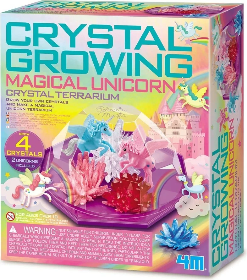 Set edukativ 4M Crystal Growing Unicorn Terrarium, 4 ngjyra kristalesh