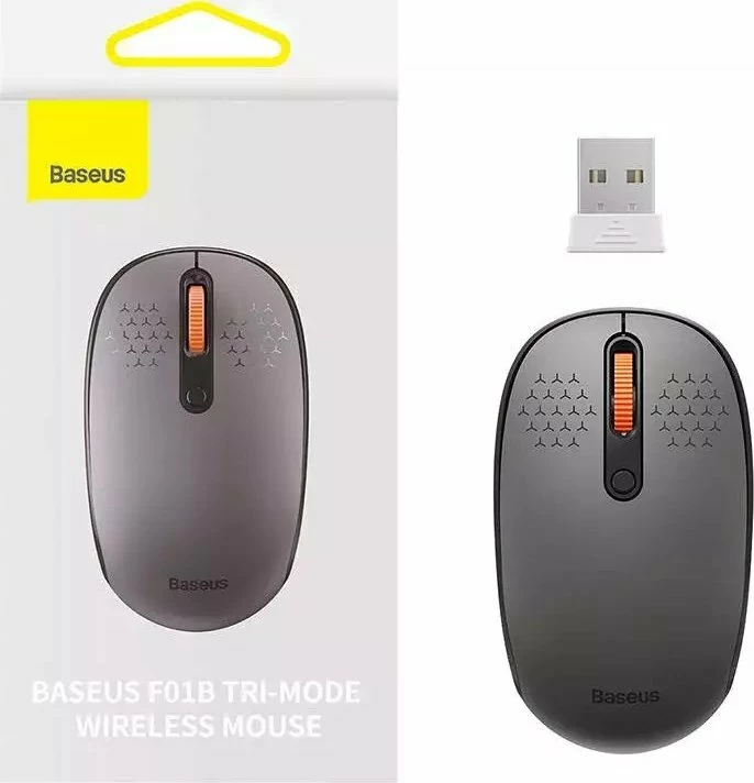 Maus Baseus F01B Tri-Mode 1600 DPI, Bluetooth + 2.4G, lidhje 3 pajisje, gri
