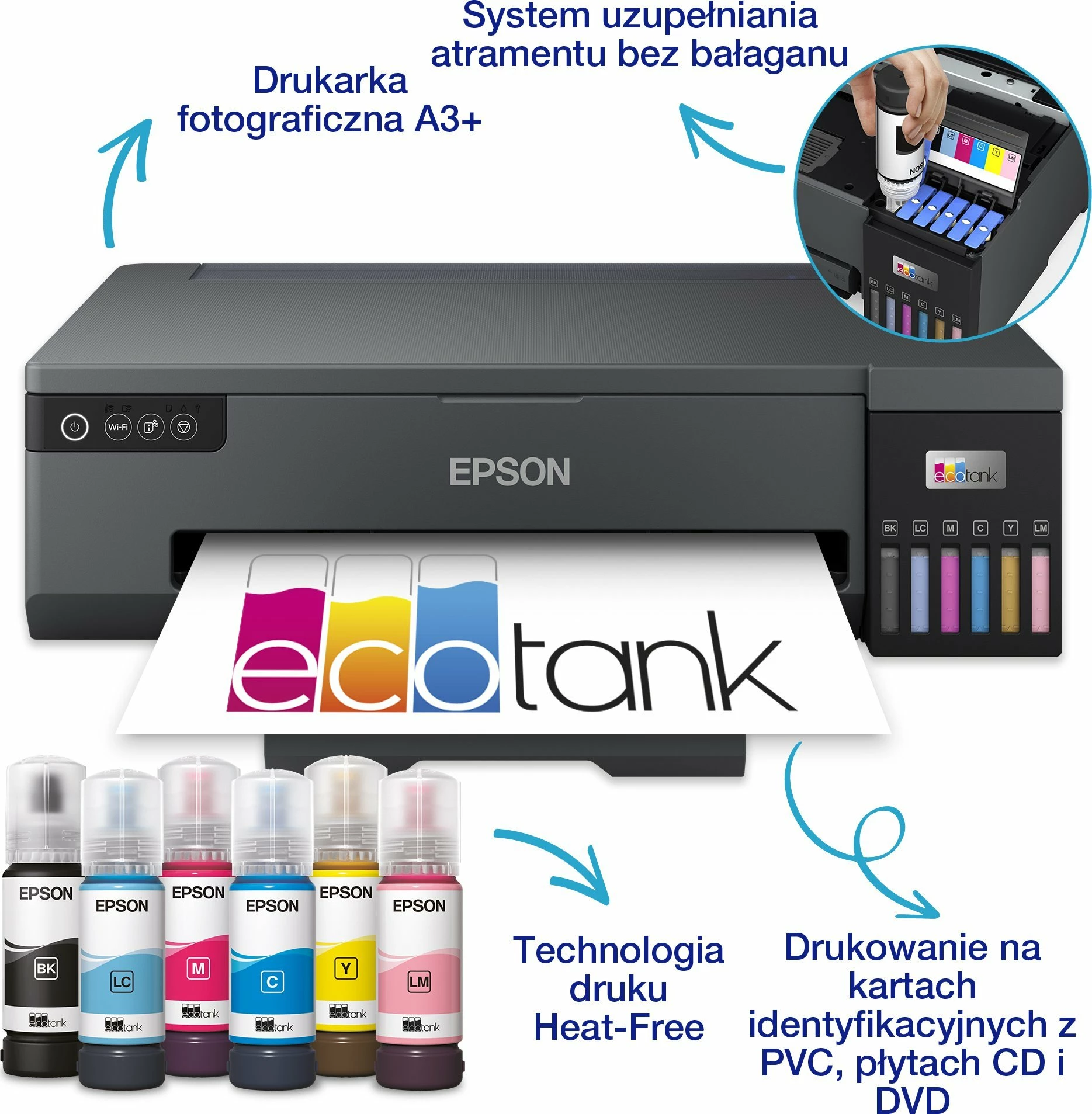 Printer inkjet Epson EcoTank L18050 (C11CK38402), A3+, CISS 6-ngjyra, Wi‑Fi/Ethernet, i zi