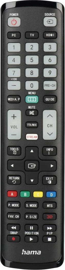 Telekomandë TV Hama 221060 me funksion mësimi, IR 1:1, butona që ndriçojnë, kompatibile Samsung, me bateri AAA, e zezë