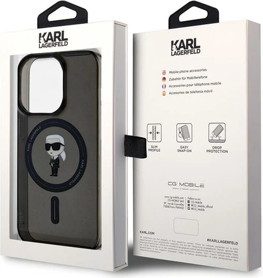 Mbështjellës Karl Lagerfeld IML Ikonik MagSafe për iPhone 14 Pro Max, i zi