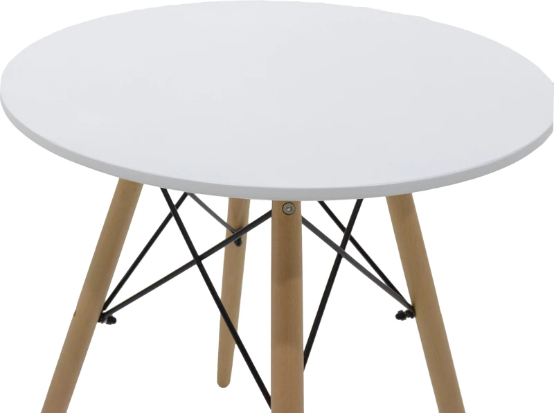 Tavolinë me karrige, ngjyrë e bardhë-natyrale, D60x73cm, set prej 3 copash