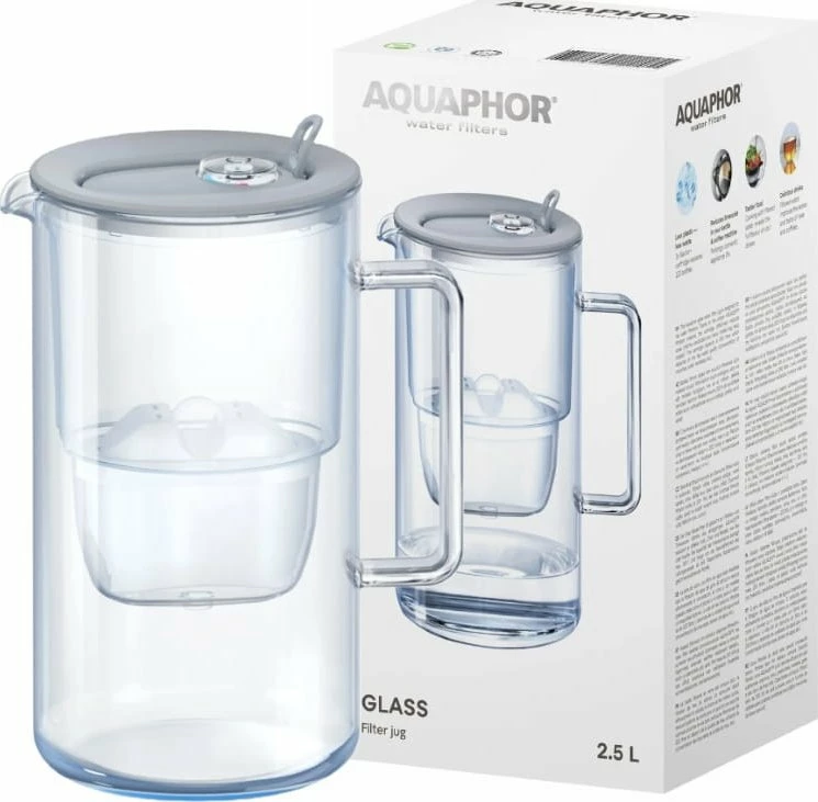 Karafë filtrimi uji Aquaphor Glass 2.5L + 1x fishek Maxfor+ MG, gri