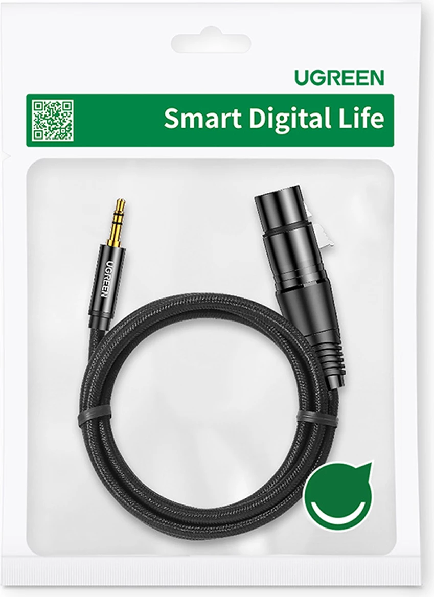 Kabllo audio Ugreen AV182, mini jack 3.5mm (mashkull) në XLR (femër), 1m, e zezë