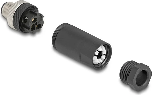 Konektor DeLOCK M12 A-coded 3-pin mashkull, me lidhje me vida, i zi