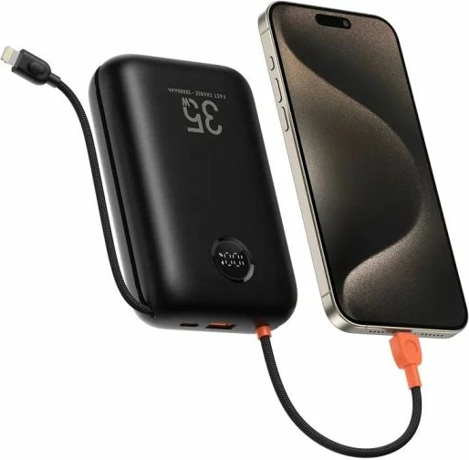 Powerbank VEGER W3018 30000mAh 35W me kabllo të integrume (USB-C/Lightning), e zezë