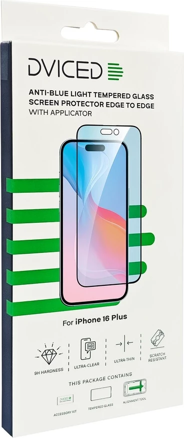 Dviced anti-blue light tempered glass screen protector edge to edge for iPhone 16 Plus