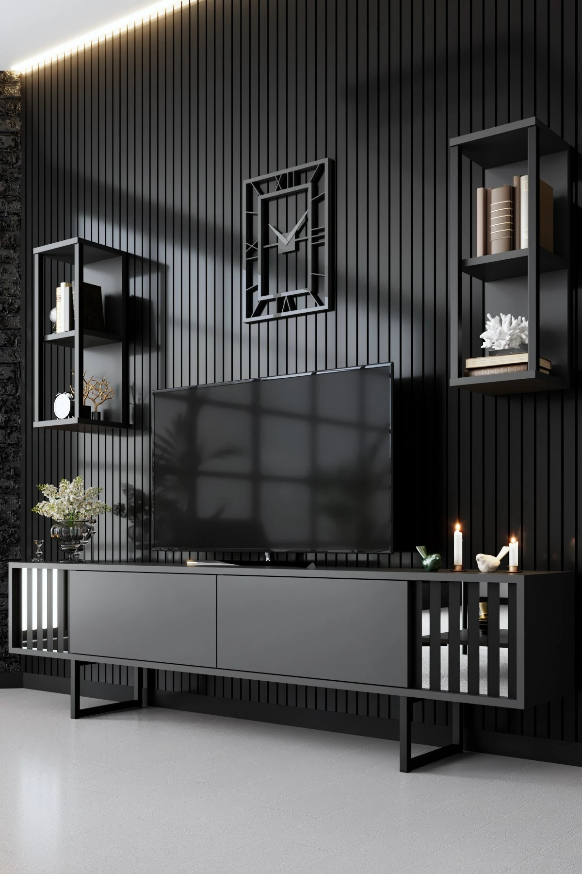 Komodë TV Hanah Home, linja krom, anthracite, e zezë
