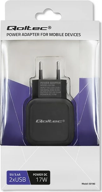 Karikues Qoltec 50186, 17W, 5V, 3.4A, 2xUSB