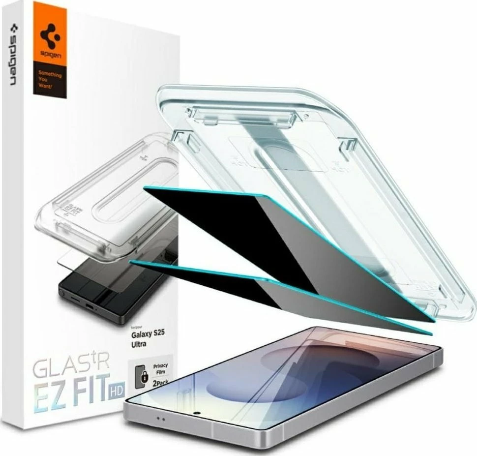 Xham mbrojtës privatësie Spigen Glas.tR "EZ Fit" HD për Galaxy S25 Ultra, 9H, 0.20 mm, 2 copë