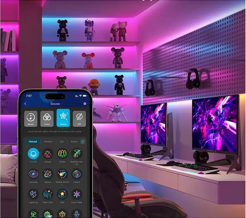 Shirit LED Govee Strip Light S, 5 m, Wi‑Fi/Bluetooth, Matter Ready, 16M ngjyra, i bardhë