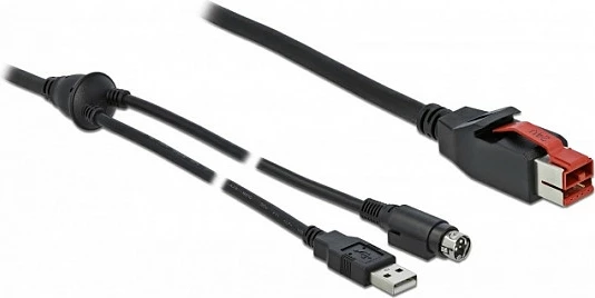 Kabllo DeLOCK PoweredUSB 24V në USB-A + Mini-DIN 3-pin, 2m, e zezë