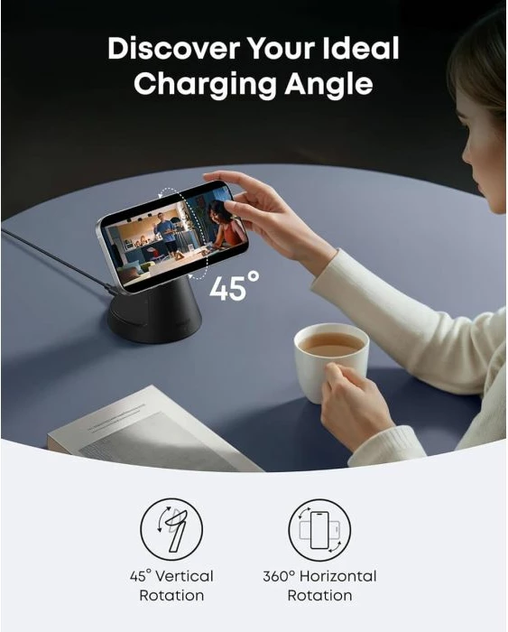 Stacion karikimi pa kabllo Anker MagGo B25M4G11 3-në-1 15W Qi2/MagSafe, i zi, set me adapter USB-C PD 36W + kabllo USB-C