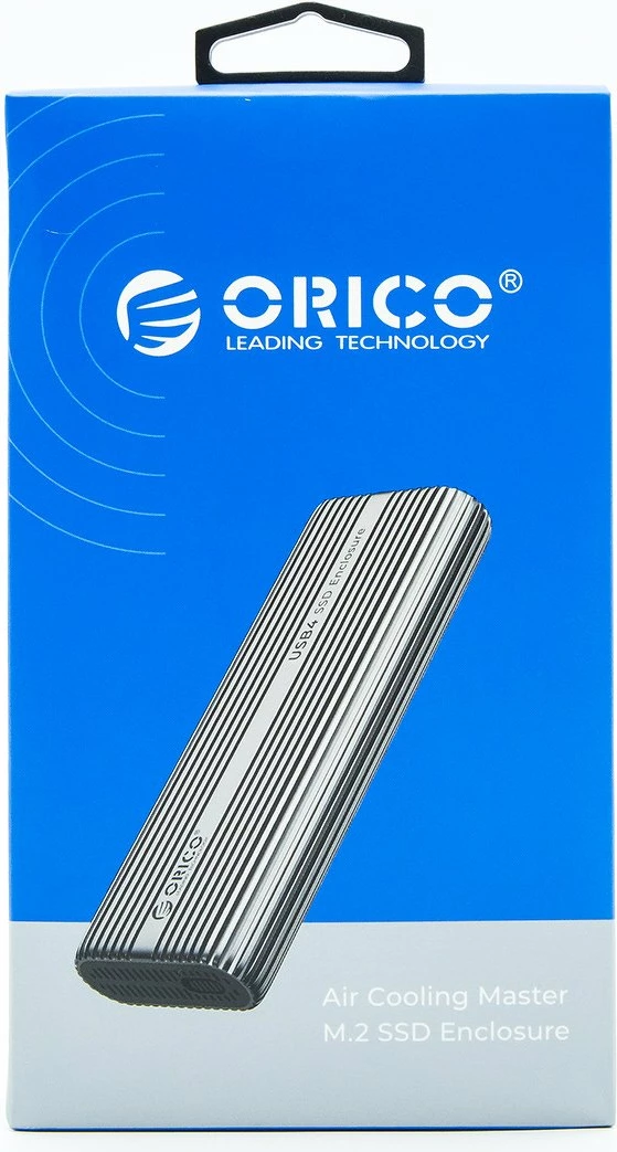 Kasë e jashtme për SSD M.2 NVMe Orico ACOM2-U4-GY-BP, USB-C 40Gbps, me ventilator, alumini, me kabllo C‑to‑C + adapter C‑to‑A, argjendtë