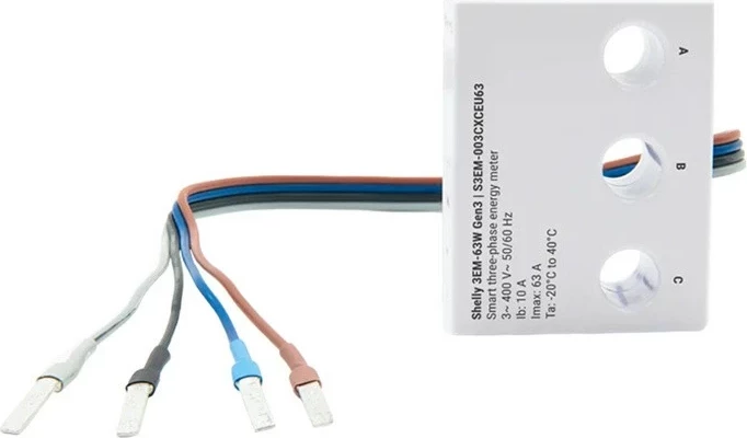 Matës energjie Shelly 3EM-63W Gen3, model me kabllo, i bardhë
