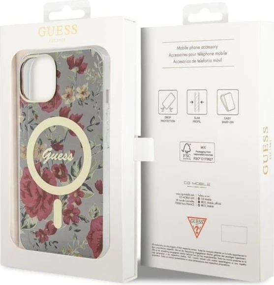 Mbështjellës Guess Flower MagSafe për iPhone 14, Gjelbër