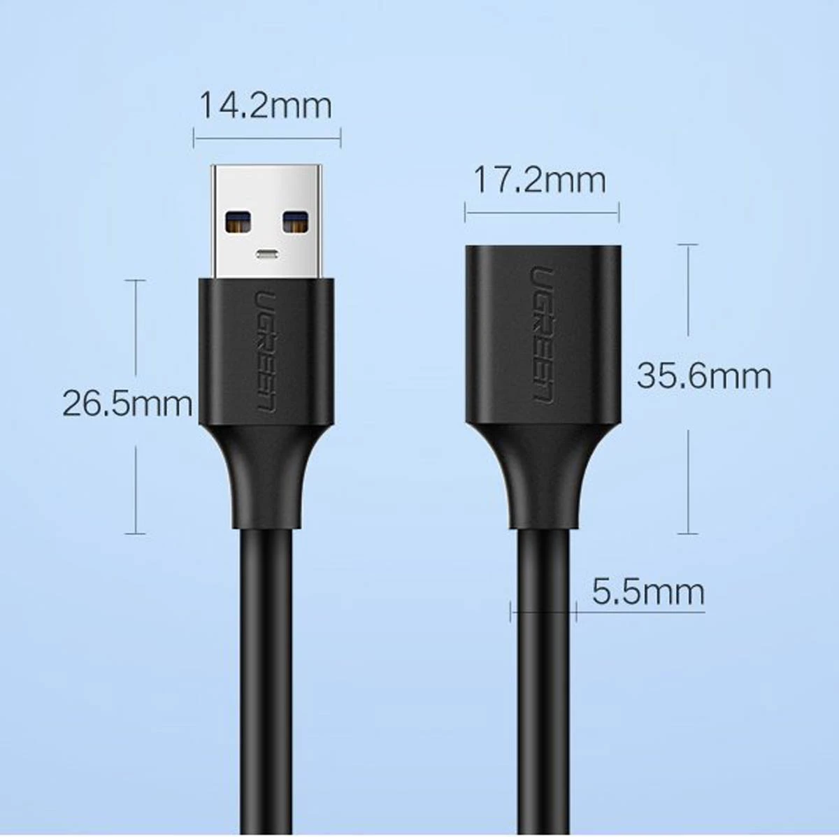 Kabllo zgjatues USB-A në USB-A Ugreen 0.5m, USB 3.0, e zezë