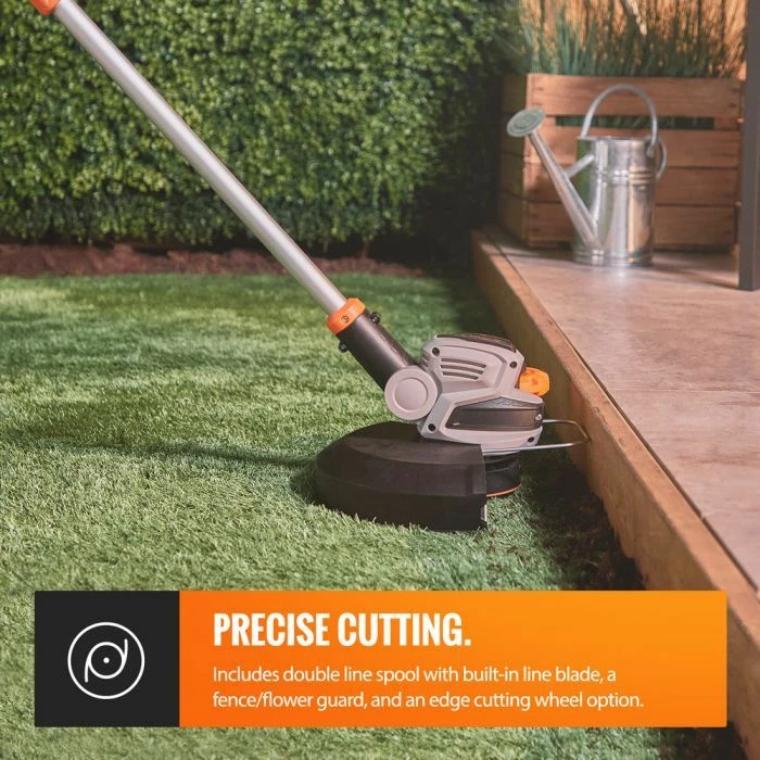 Trimer bari pa kabllo VONHAUS 3500229 40V, diametër prerje 300 mm, shtyllë teleskopike 96.5–131.5 cm, me karikues, gri/portokalli