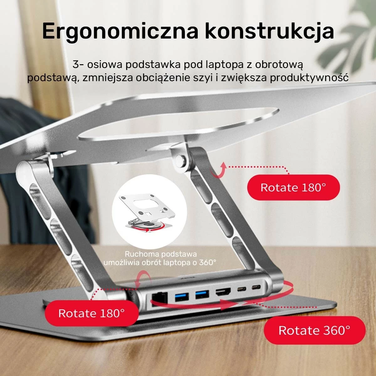 Podstavec laptop Unitek me hub USB-C HDMI 4K, gri