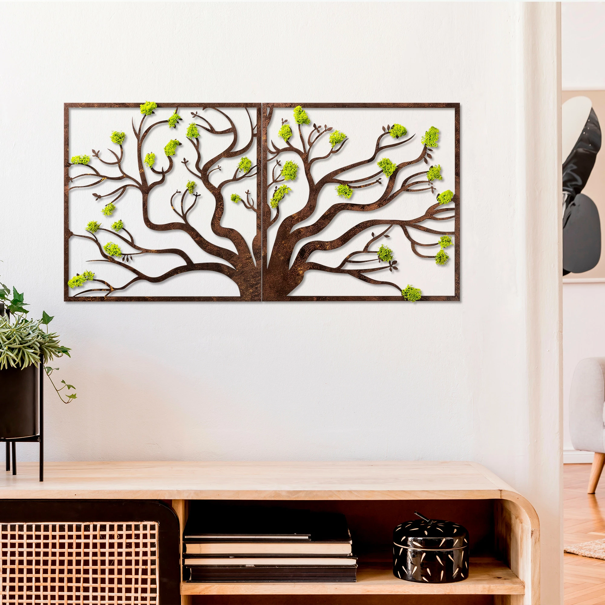 Aksesor dekorativ për mur Wallity, pemë, ngjyrë e gjelbër dhe kafe, 90x1x44cm