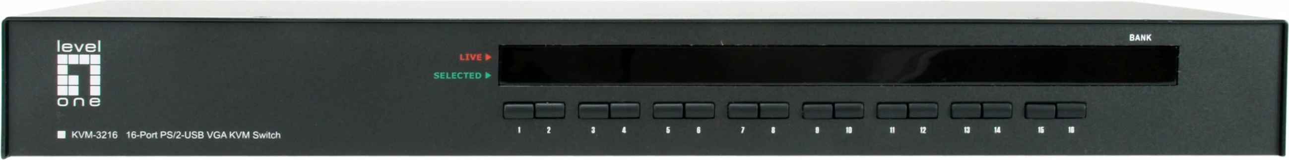 Switch KVM LevelOne 16-Port PS/2-USB VGA, 2048 x 1536 pixels, Rack mounting, 1U, e zezë