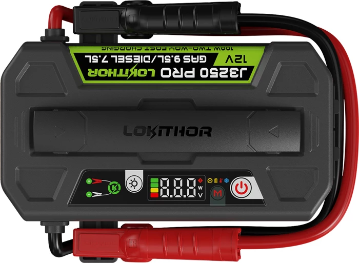 Booster startimi, Lokithor J3250 Pro, 3250A 74.24Wh 12V LiFePO4, USB-C 100W, IP65, zi/kuqe, set me kabllo