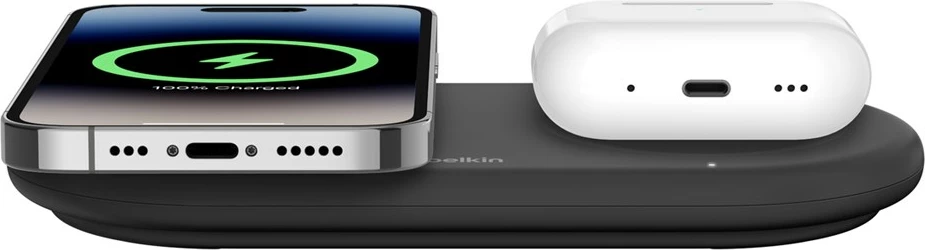 Mbushës wireless 2-në-1 Belkin WIZ021VFBK, Qi2, 15 W, i zi