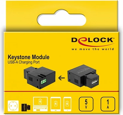 Modul Keystone DeLOCK 86505, port karikimi USB-A (femër), terminal me vida, i zi