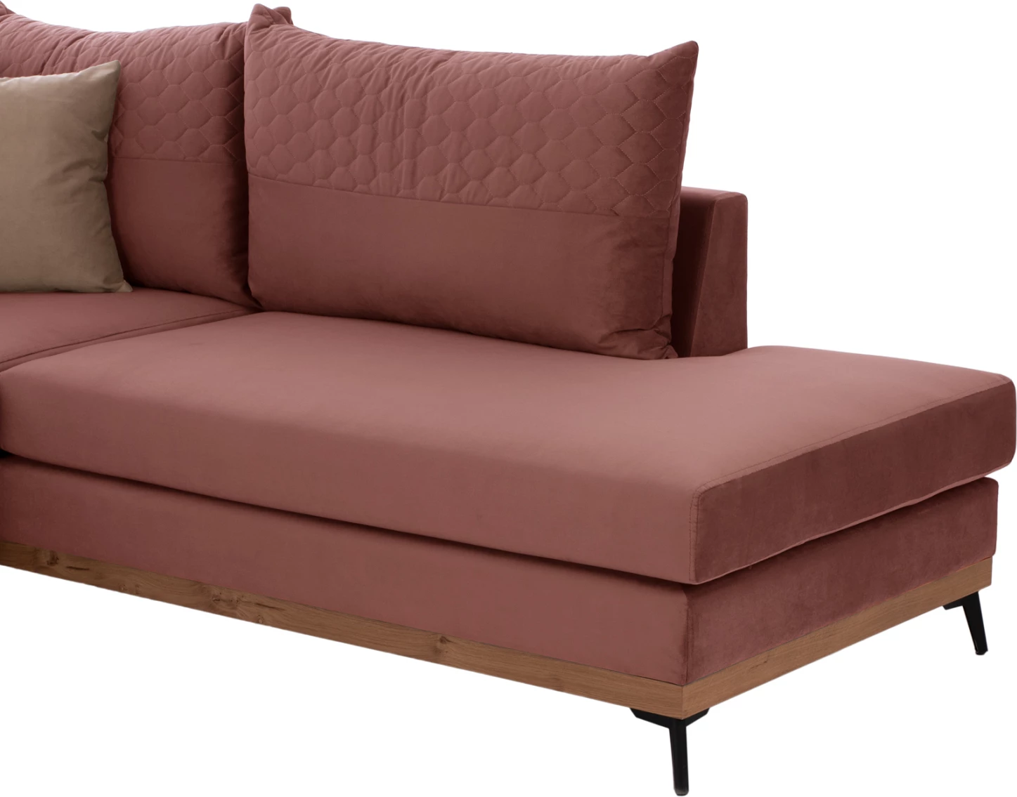 Divan qoshe MESINA, rozë e zbehtë, këmbë të larta, 2 pjesë, qoshe e djathtë