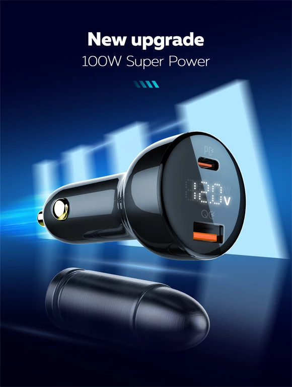 Karikues për veturë LDNIO C101 100W 2 porte USB-A/USB-C, i zi