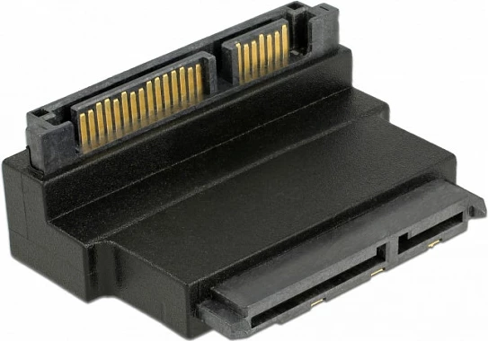 Adapter SATA 22-pin DeLOCK, 6 Gbit/s, kontakte të arta, këndor poshtë, i zi