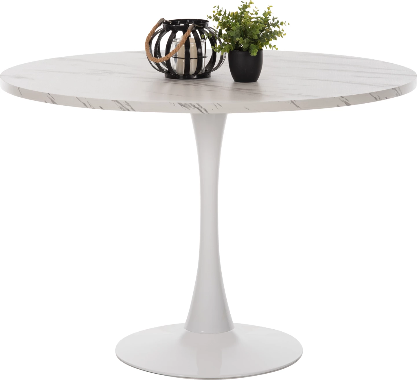 Tavolinë e rrumbullakët për ngrënie, Rollo FH9422.01, melaminë, ngjyrë mermeri të bardhë, këmbë metalike, Φ120x74H cm