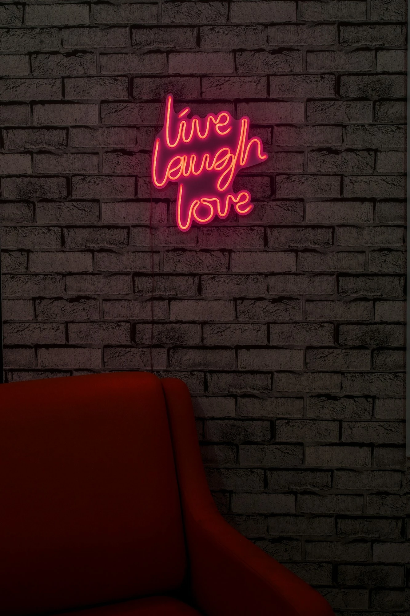 Dekor dritash LED plastike, 'live laugh love', ngjyrë rozë