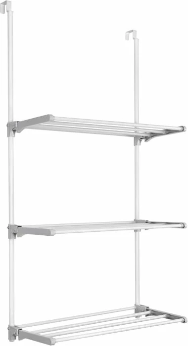 Tharëse rrobash e palosshme për derë dhe mur Rayen 033902, 8 m sipërfaqe tharjeje, 3 krahë, 62.5 x 32.7 x 124 cm, bardhë/gri, set me 2 grepa + vida