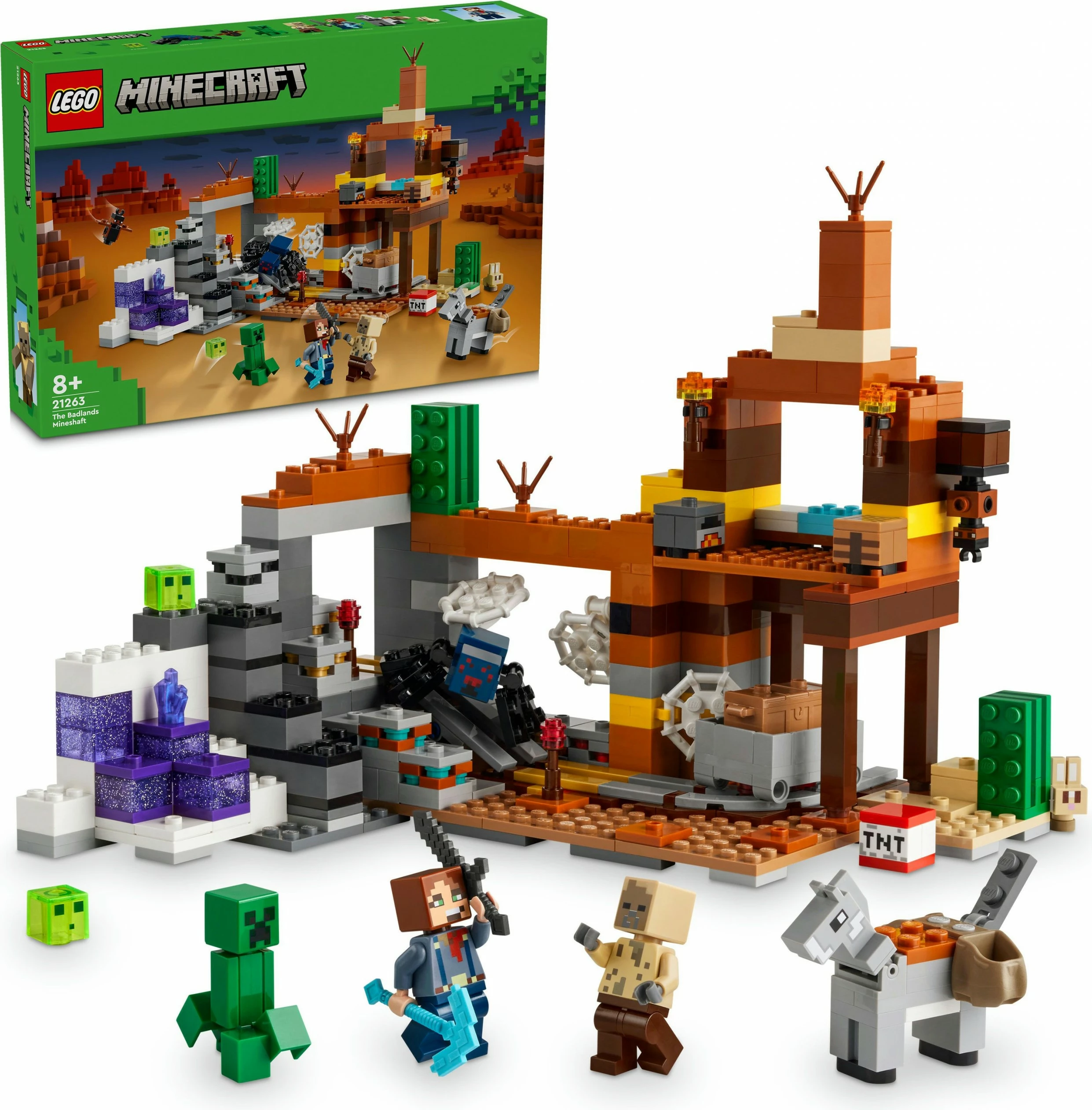 Set ndërtimi LEGO Minecraft 21263 The Badlands Mineshaft, shumëngjyrësh