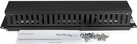 Panel menaxhimi kabllove rack StarTech 2U Finger Duct horizontal me kapak, 19", i zi