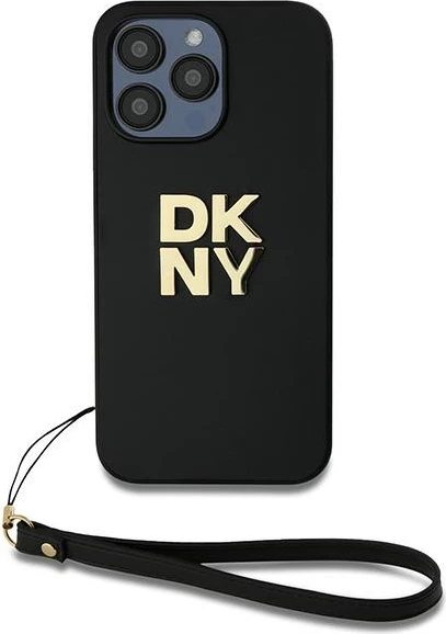 Mbështjellës DKNY Wrist Strap Stock Logo për iPhone 14 Pro Max, i zi