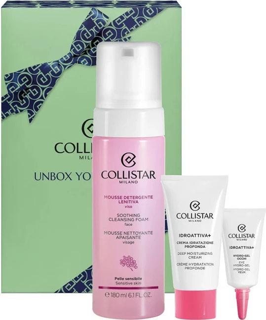 Set për fytyrë Collistar Unbox Your Beauty për femra, mousse pastrues 180ml + krem hidratues 25ml + xhel për sy 5ml