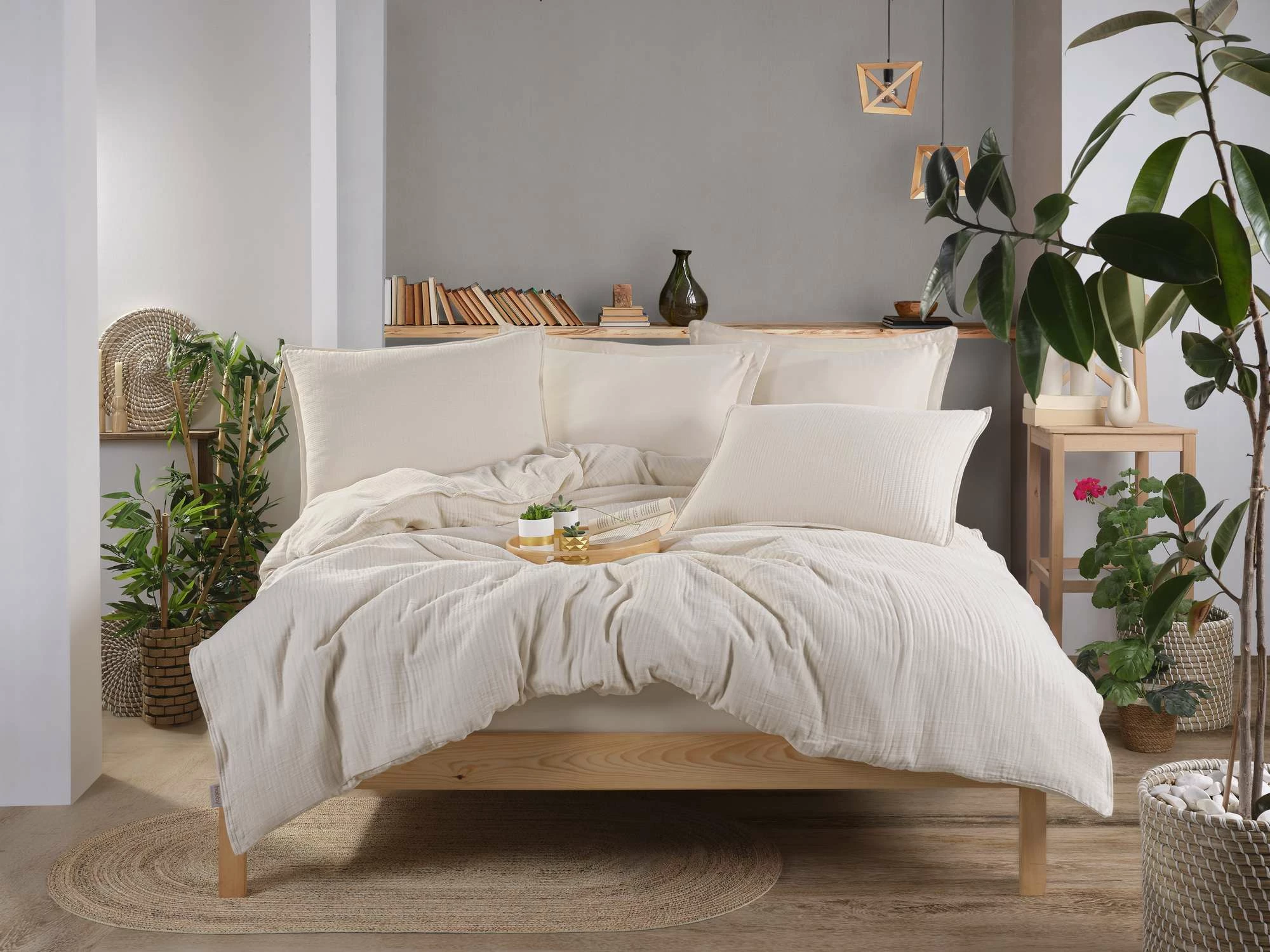 Set mbulesë për jorgan dopio muslin, krem, L'essentiel
