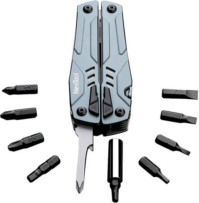 Multitool Nextool NE20045, 15 vegla + set bitash, argjendt/blu