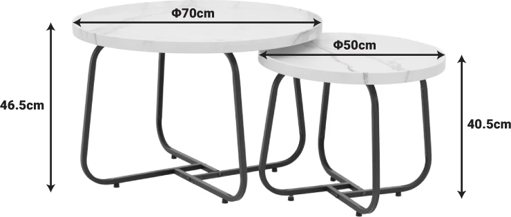 Set tavolinash kafeje Crismory, MDF, ngjyrë mermeri të bardhë dhe këmbë metali të zeza