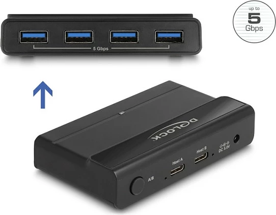 Switch USB DeLOCK, 4 pajisje / 2 host, USB 3.2 Gen 1 5Gbps, i zi