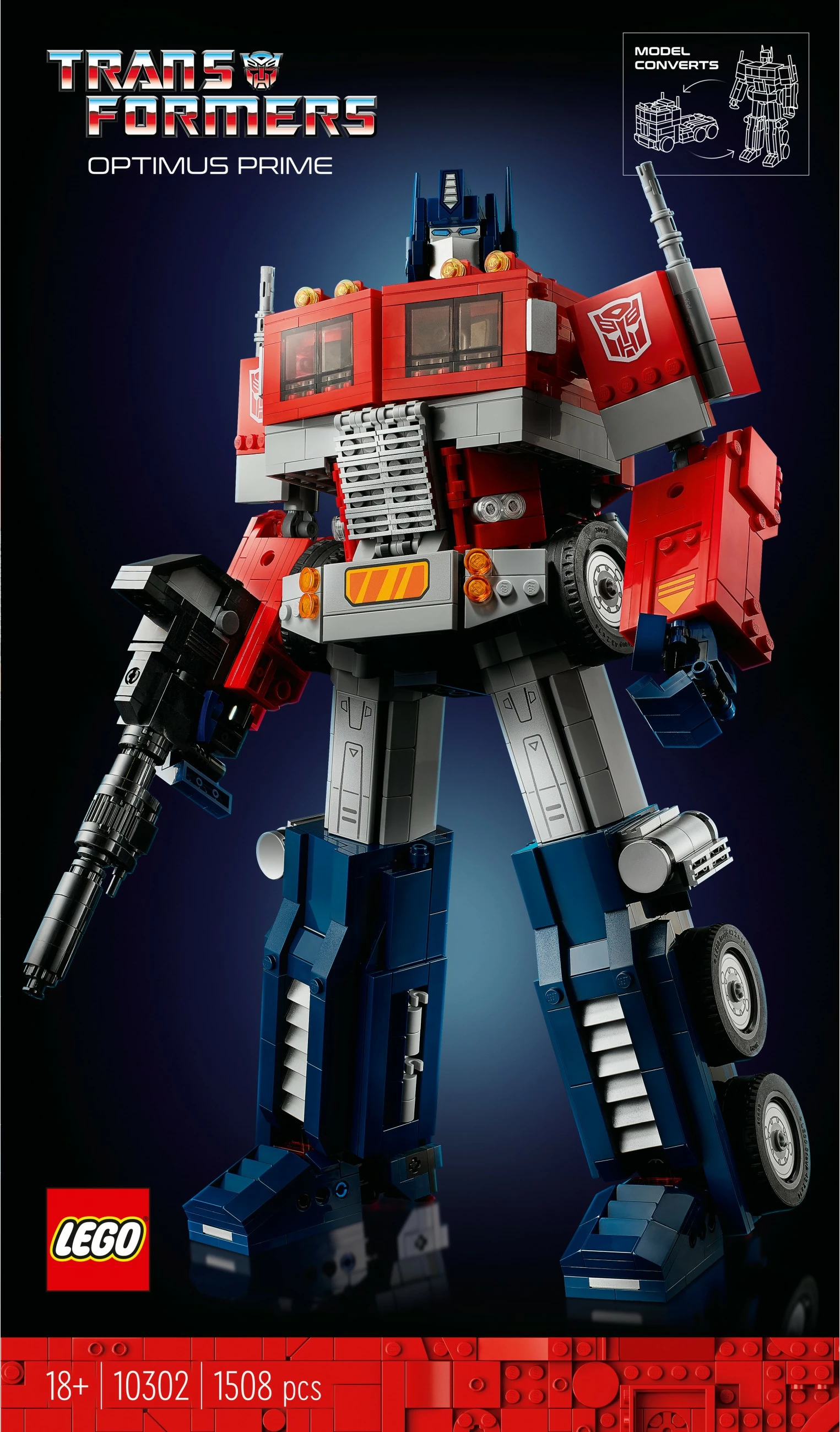 Set ndërtimi LEGO ICONS Optimus Prime, 1508 pjesë, plastikë, shumëngjyrësh